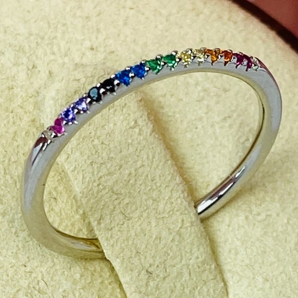Sterling Silver Multi Color Cubic Zirconia Stackable Band Ring Size 9 - Picture 2 of 5